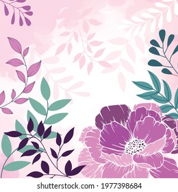 Design banner frame flower Spring background with beautiful. flower background for design. Colorful background with tropical plants. Place for your text.