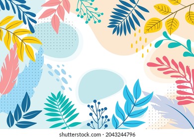 Design banner frame flower Spring background with beautiful. flower background for design. Colorful background with tropical plants. Place for your text.