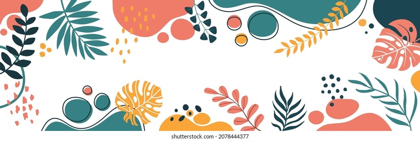 Design banner frame flower Spring background with beautiful. flower background for design. Colorful background with tropical plants. Place for your text.