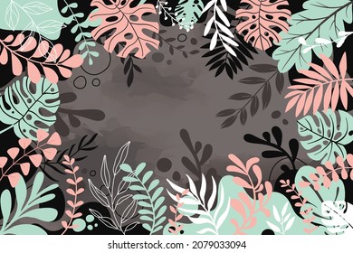 Design banner frame flower Spring background with beautiful. flower background for design. Colorful background with tropical plants. Place for your text.	