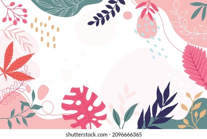 Diseñar el marco floral del marco floral Fondo de primavera con hermoso. fondo floral para el diseño. Fondo colorido con plantas tropicales. Coloca tu texto.	