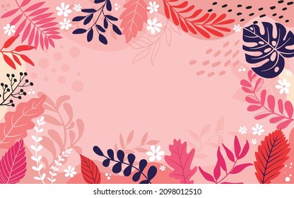 Design banner frame flower Spring background with beautiful. flower background for design. Colorful background with tropical plants.	