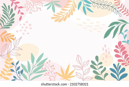 Diseñar el marco floral del marco floral Fondo de primavera con hermoso. fondo floral para el diseño. Fondo colorido con plantas tropicales. Coloca tu texto.	