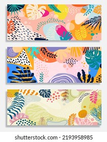 Design banner frame flower Spring background with beautiful. flower background for design. Colorful background with tropical plants.