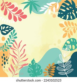 Design banner frame flower Spring background with beautiful. flower background for design. Colorful background with tropical plants.