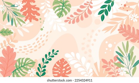 Design banner frame flower Spring background with beautiful. flower background for design. Colorful background with tropical plants. Place for your text.