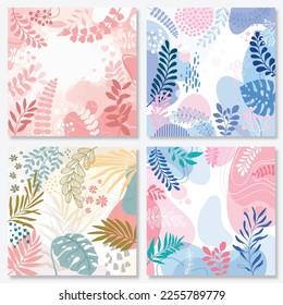 Design banner frame flower Spring background with beautiful. flower background for design. Colorful background with tropical plants.