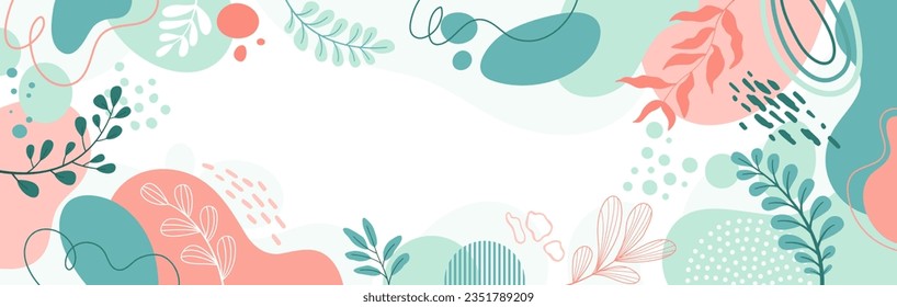 Design banner frame flower Spring background with beautiful. flower background for design. Colorful background with tropical plants. Place for your text.