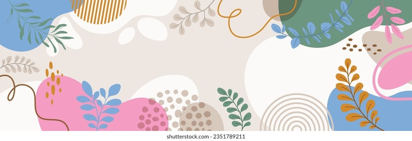 Design banner frame flower Spring background with beautiful. flower background for design. Colorful background with tropical plants. Place for your text.