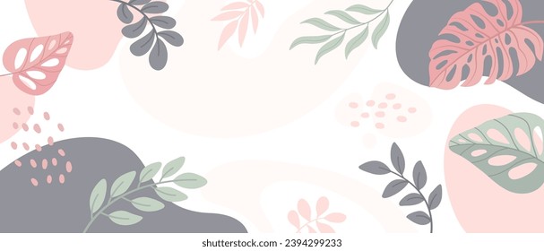 Design banner frame flower Spring background with beautiful. flower background for design. Colorful background with tropical plants.	