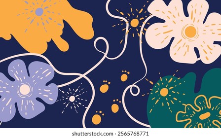 Design banner frame flower Spring background with beautiful. flower background for design. Colorful background with tropical plants. Place for your text.