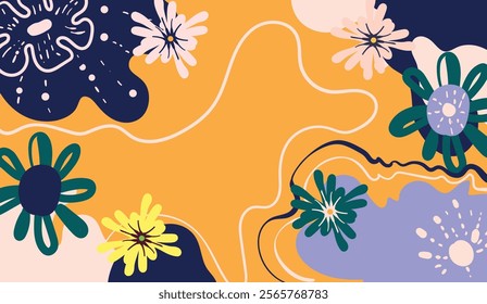 Design banner frame flower Spring background with beautiful. flower background for design. Colorful background with tropical plants. Place for your text.