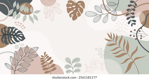 Design banner frame spring background with beautiful for design. Colorful background with tropical plants.