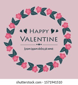 Design banner of happy valentine, with vintage pink flower frame art. Vector