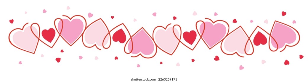 Design of banner with hearts on white background. Mother’s Day, Women’s Day, and Valentine’s Day decorations. Vector