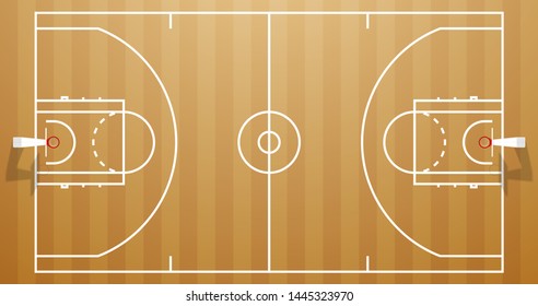 Design banner illustration layout championship greeting card above basketball field. card above Realistic basketball field. classic wood parquet playground postcard
