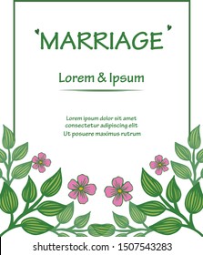 Design banner marriage with modern colorful flower frame, isolated on white background. Vector