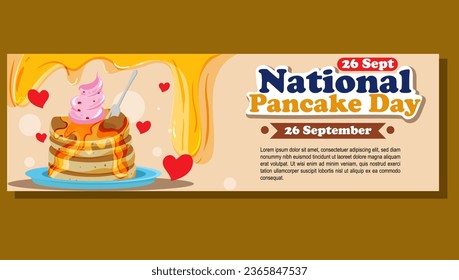 Design Banner National Pancake Day celebration. Pancakes with syrup and butter Illustration design
