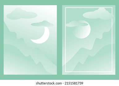 Design banner nature concept for card bavkground. Vector illustration nature with mountain, moon and clouds. 