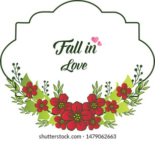 Design banner or poster for card fall in love, with various shape red floral frame. Vector