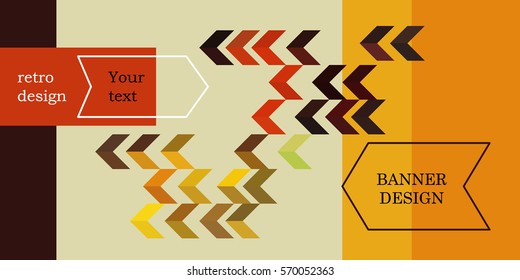Design banner in retro style. Geometric, abstract bright pattern with arrows (yellow red)