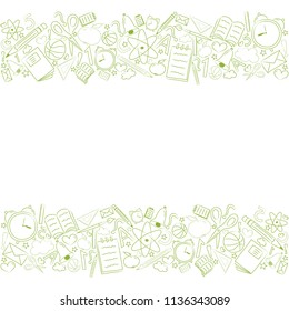 Design of a banner for school sale with cute doodles. Vector.
