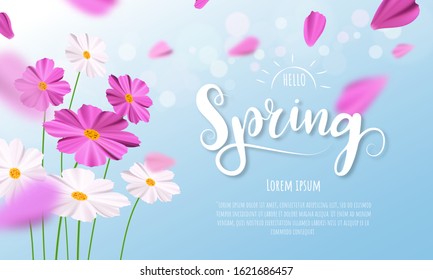 Design banner Spring background with beautiful pink and white flower. Vector illustration template banners.