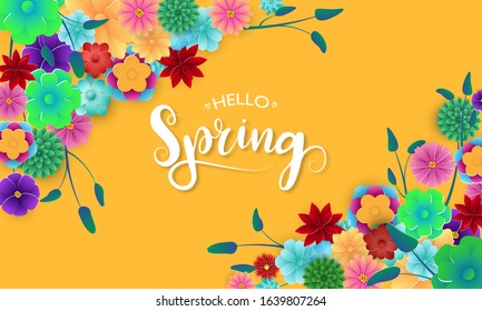 Design banner Spring background with beautiful pink and white flower. Vector illustration template banners.