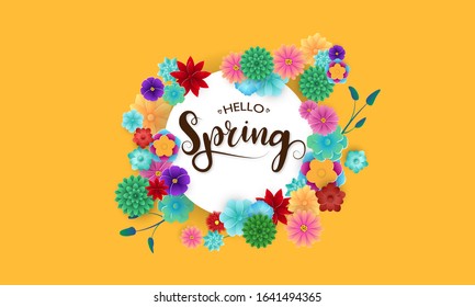 Design banner Spring background with beautiful pink and white flower. Vector illustration template banners.