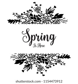 Design banner with spring is here floral frame vector illustration