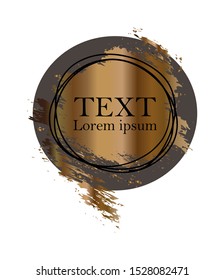Design banner template. A stroke of gold paint in a doodle by hand drawn in a round frame for text. EPS 10 vector
