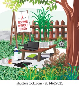 design for a banner with the theme of back to school and start the activity starting with an outdoor camp. Background and text can be edited according to your needs.