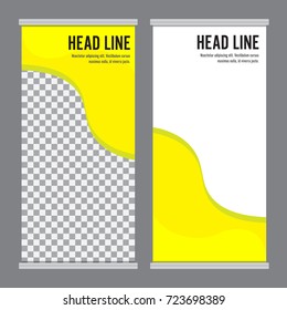 Design banner wave yellow color with gear logo for graphic advertising