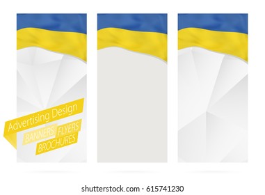 Design of banners, flyers, brochures with flag of Ukraine. Leaflet Template for website or printing. Vector Illustration.