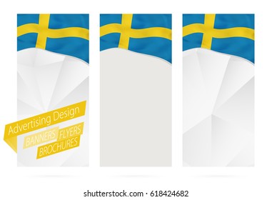 Design of banners, flyers, brochures with flag of Sweden. Leaflet Template for website or printing. Vector Illustration.