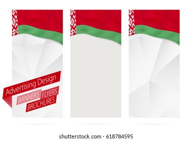 Design of banners, flyers, brochures with flag of Belarus. Leaflet Template for website or printing. Vector Illustration.