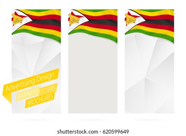 Design of banners, flyers, brochures with flag of Zimbabwe. Leaflet Template for website or printing. Vector Illustration.