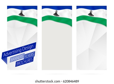 Design of banners, flyers, brochures with flag of Lesotho. Leaflet Template for website or printing. Vector Illustration.