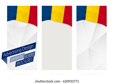 Design of banners, flyers, brochures with flag of Chad. Leaflet Template for website or printing. Vector Illustration.