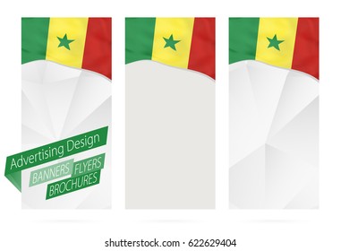 Design of banners, flyers, brochures with flag of Senegal. Leaflet Template for website or printing. Vector Illustration.