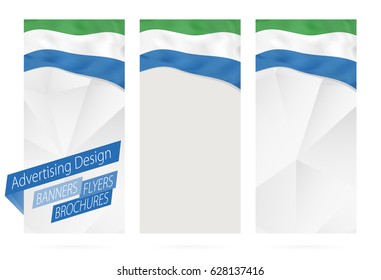 Design of banners, flyers, brochures with flag of Sierra Leone. Leaflet Template for website or printing. Vector Illustration.