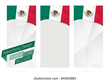 Design of banners, flyers, brochures with flag of Mexico. Leaflet Template for website or printing. Vector Illustration.