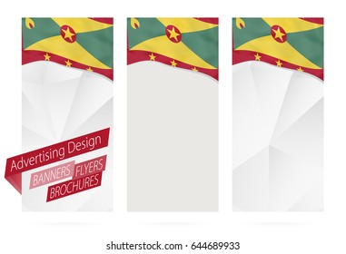 Design of banners, flyers, brochures with flag of Grenada. Leaflet Template for website or printing. Vector Illustration.