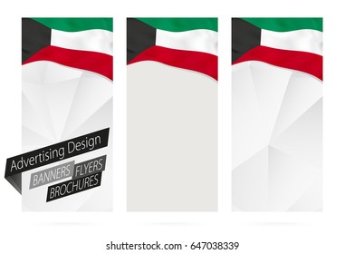 Design of banners, flyers, brochures with flag of Kuwait. Leaflet Template for website or printing. Vector Illustration.