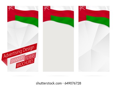 Design of banners, flyers, brochures with flag of Oman. Leaflet Template for website or printing. Vector Illustration.