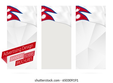 Design of banners, flyers, brochures with flag of Nepal. Leaflet Template for website or printing. Vector Illustration.