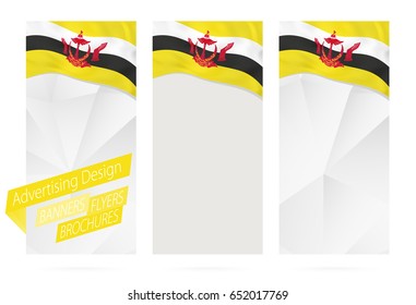 Design of banners, flyers, brochures with flag of Brunei. Leaflet Template for website or printing. Vector Illustration.