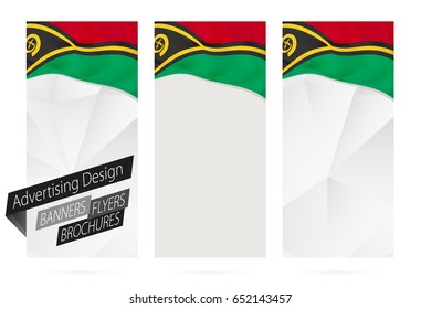 Design of banners, flyers, brochures with flag of Vanuatu. Leaflet Template for website or printing. Vector Illustration.
