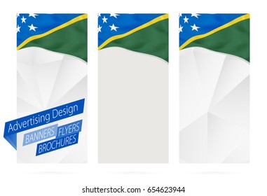 Design of banners, flyers, brochures with flag of Solomon Islands. Leaflet Template for website or printing. Vector Illustration.