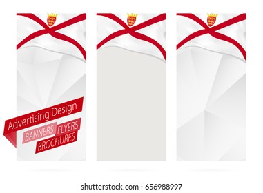 Design of banners, flyers, brochures with flag of Jersey. Leaflet Template for website or printing. Vector Illustration.